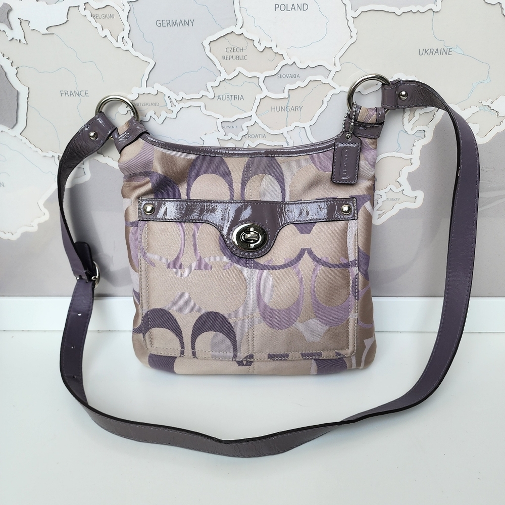 COACH F17479 Lilac & Khaki Penelope Opt Sateen Lilac Patent Leather Trim - Picture 7 of 16